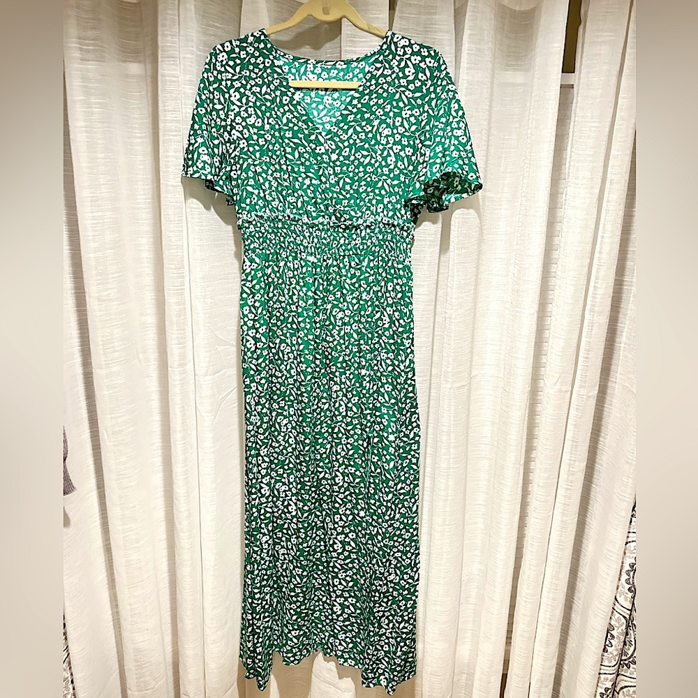 Green floral A line dress
